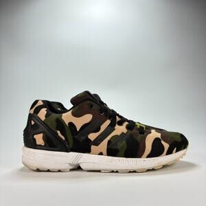 Adidas Originals ZX Flux Green Beige Camo Print Running Shoes Casual Mens Size 7